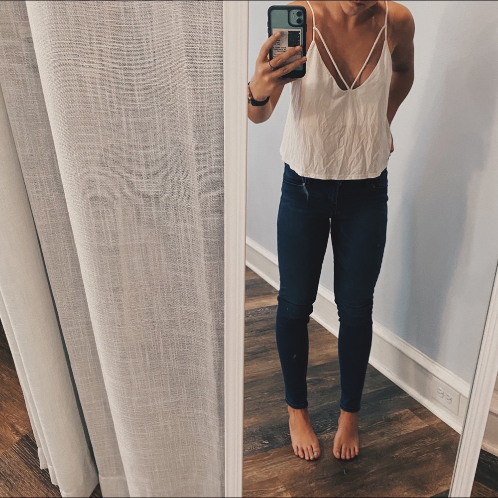 White Spaghetti Strap Tank Top, Size Small